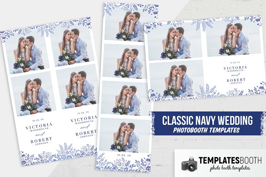 Minimal Blue Flowers Photo Booth Template
